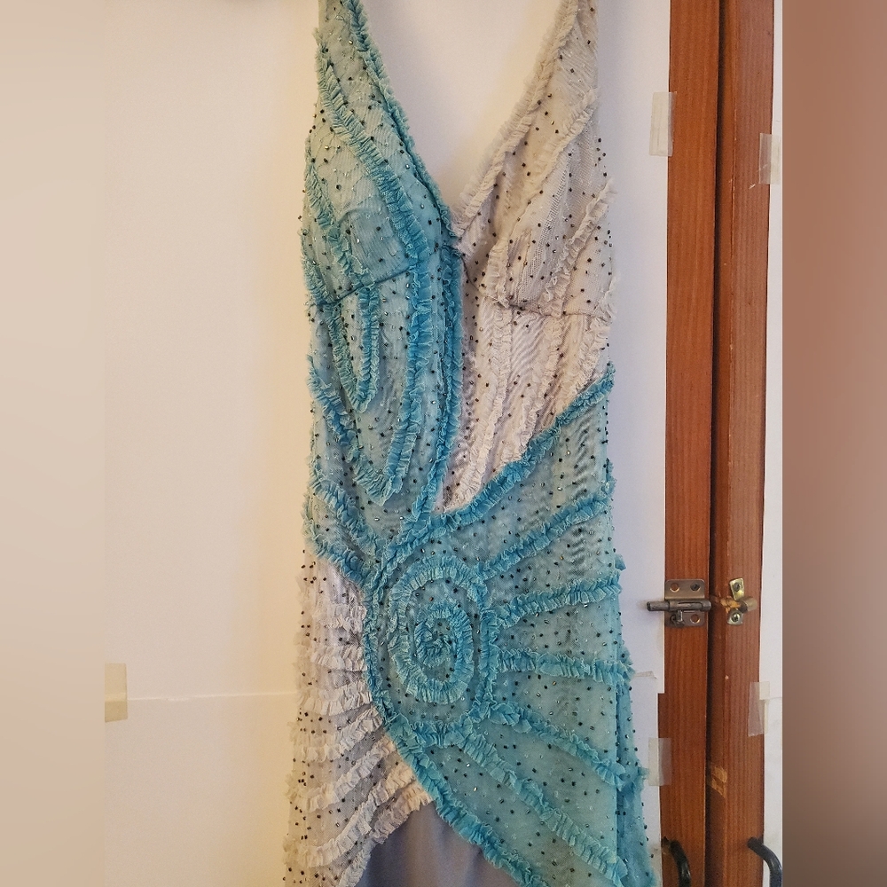 Vintage Beaded Long Blue Purple Mermaid Dress